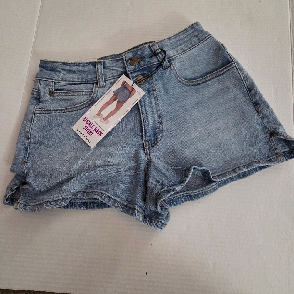 Vanilla Star Jean Shorts Junior Sz 1 Waist 25 Denim Light Wash Pocket Bag Shorts